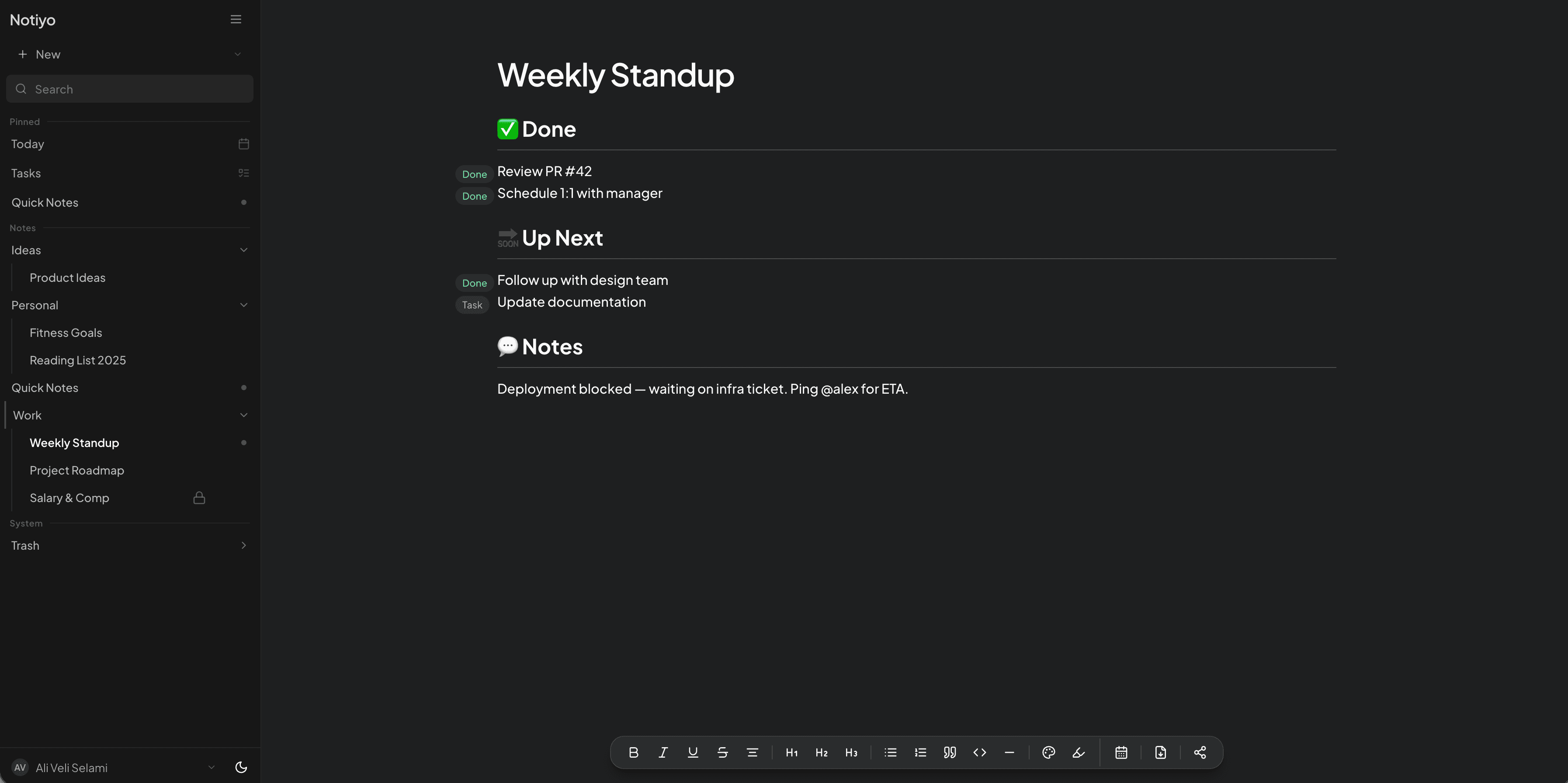 Notiyo screenshot — Dark Mode